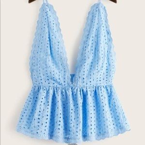 SHEIN Eyelet Embroidery Deep V Neck Peplum Cami
